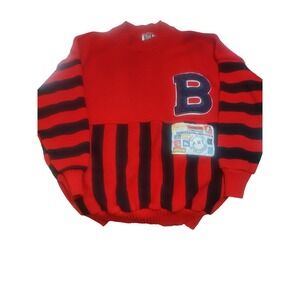 Vintage BOX 1 Red Black Striped Varsity Sweater Chenille Patch One Size USAMade
